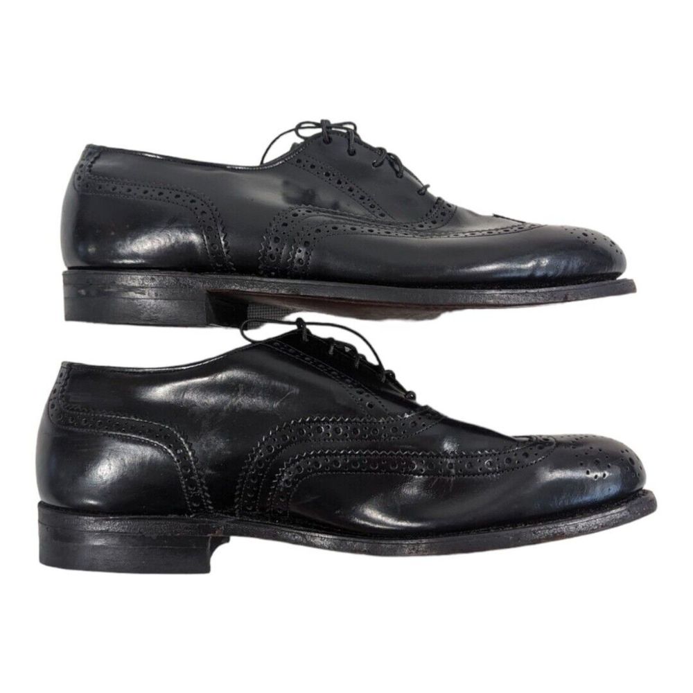 USA MADE Men's Shoes HANOVER Wingtip Oxford Sz 8.5 EEE Black Leather - Picture 4 of 8